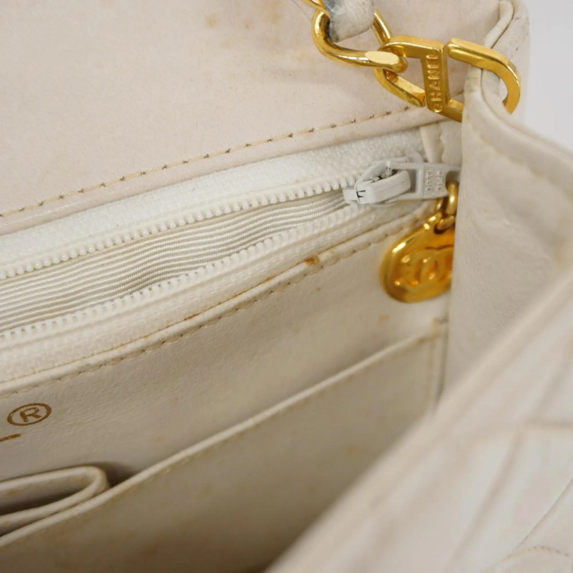 Chanel Shoulder Bag, Matelasse, Chain Shoulder, Lambskin, White, Women's