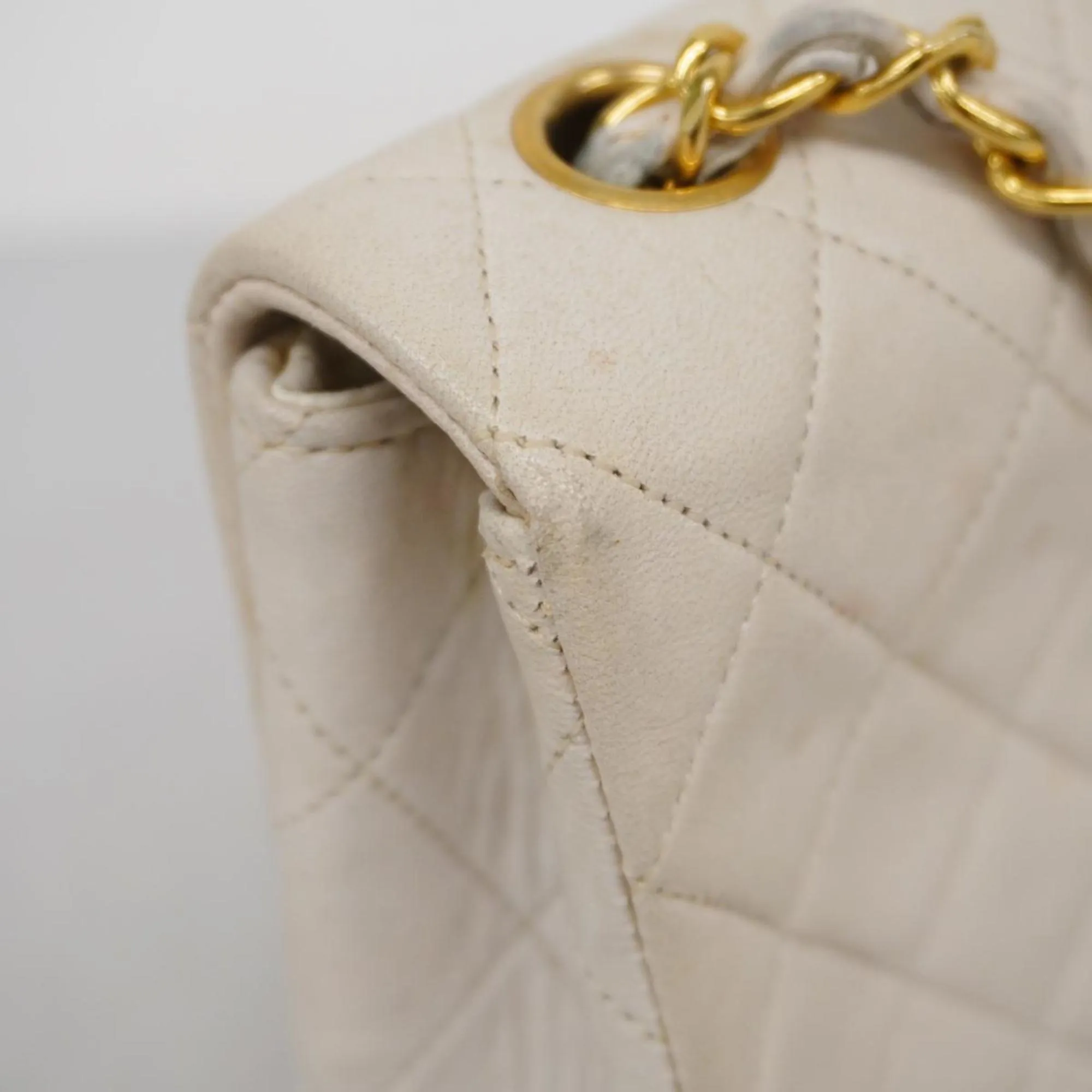 Chanel Shoulder Bag, Matelasse, Chain Shoulder, Lambskin, White, Women's