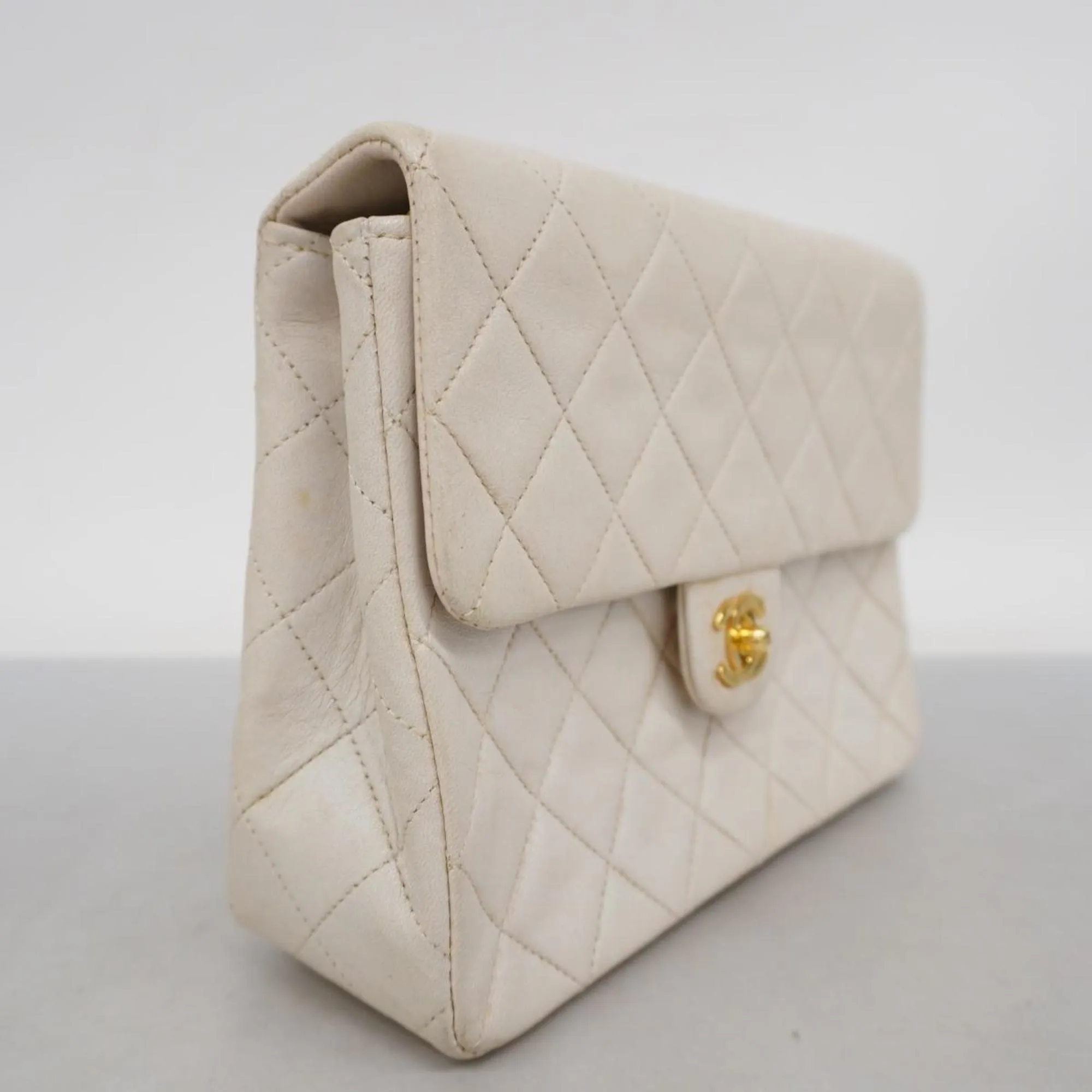 Chanel Shoulder Bag, Matelasse, Chain Shoulder, Lambskin, White, Women's