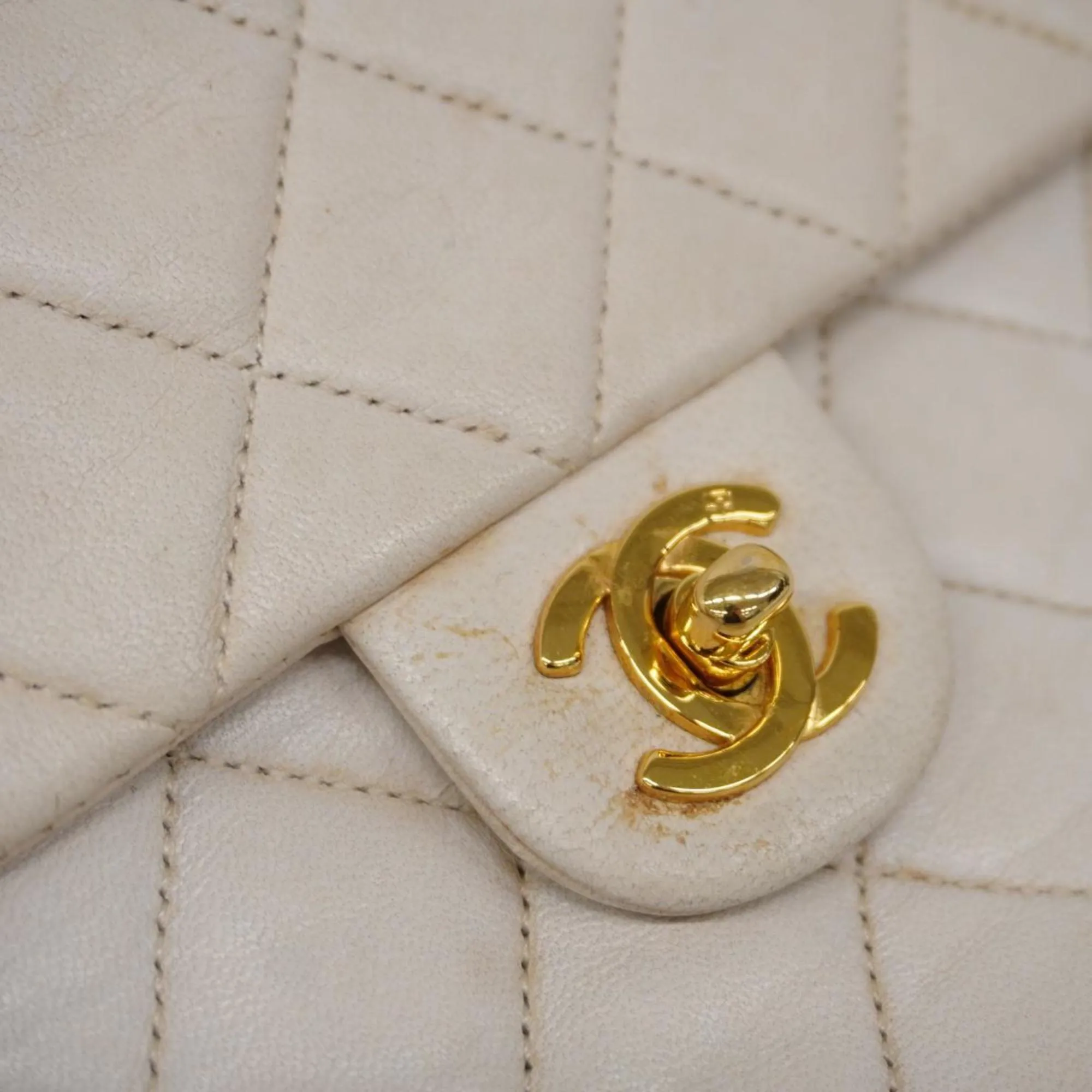 Chanel Shoulder Bag, Matelasse, Chain Shoulder, Lambskin, White, Women's