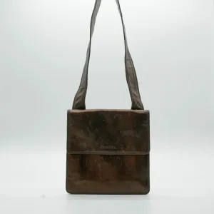 CHANEL Shoulder Bag Square Sacoche Lambskin Brown Gold Men's Women's P16200 PD23