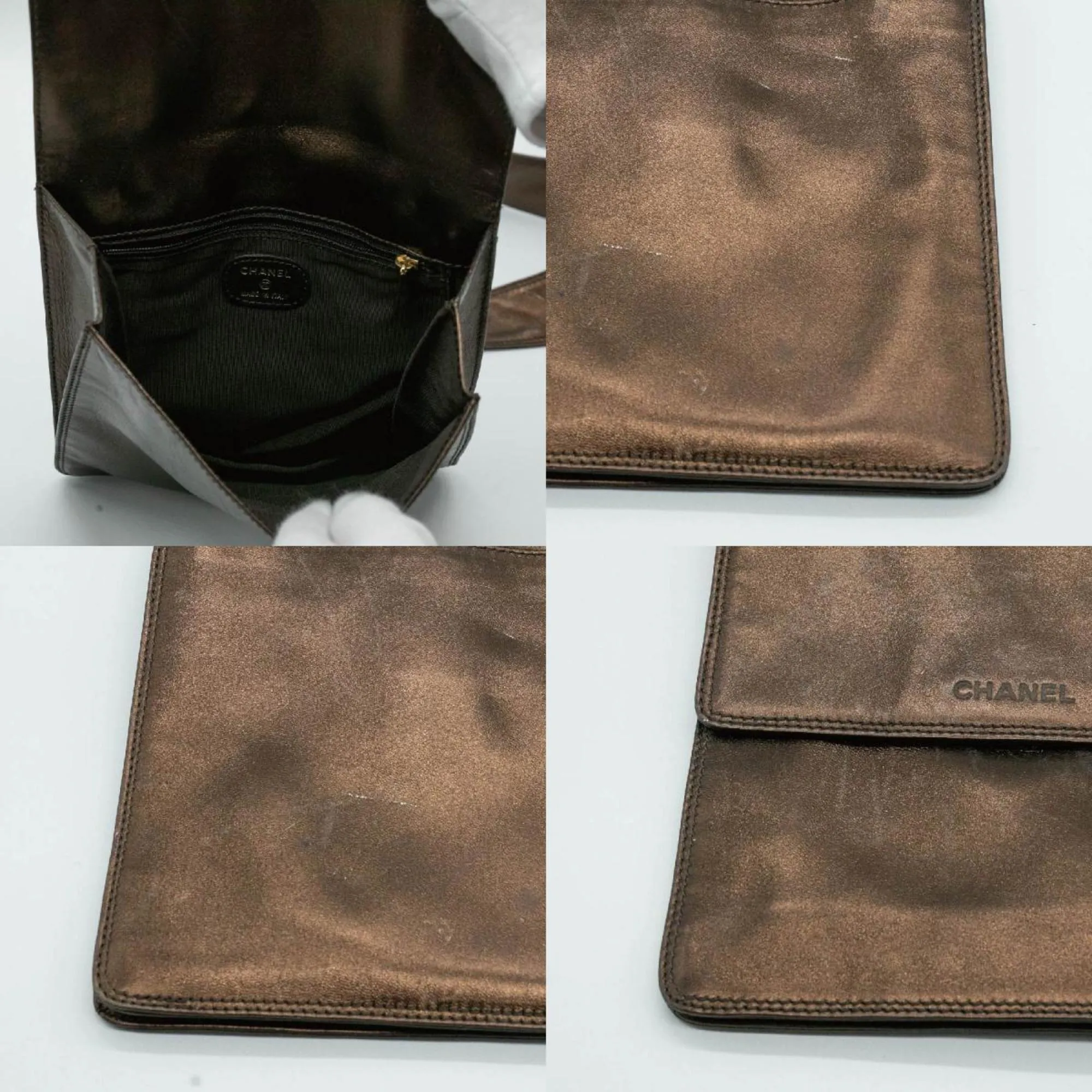 CHANEL Shoulder Bag Square Sacoche Lambskin Brown Gold Men's Women's P16200 PD23