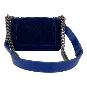 CHANEL Shoulder Bag Velour, Leather Blue Gunmetal Shoulder Bag Handbag Pochette Mini Boy Chanel Matelasse Women Used