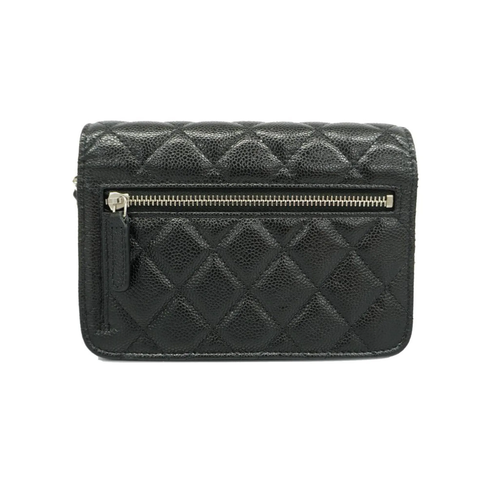 Chanel Shoulder Wallet Matelasse Chain Caviar Skin Black Women's