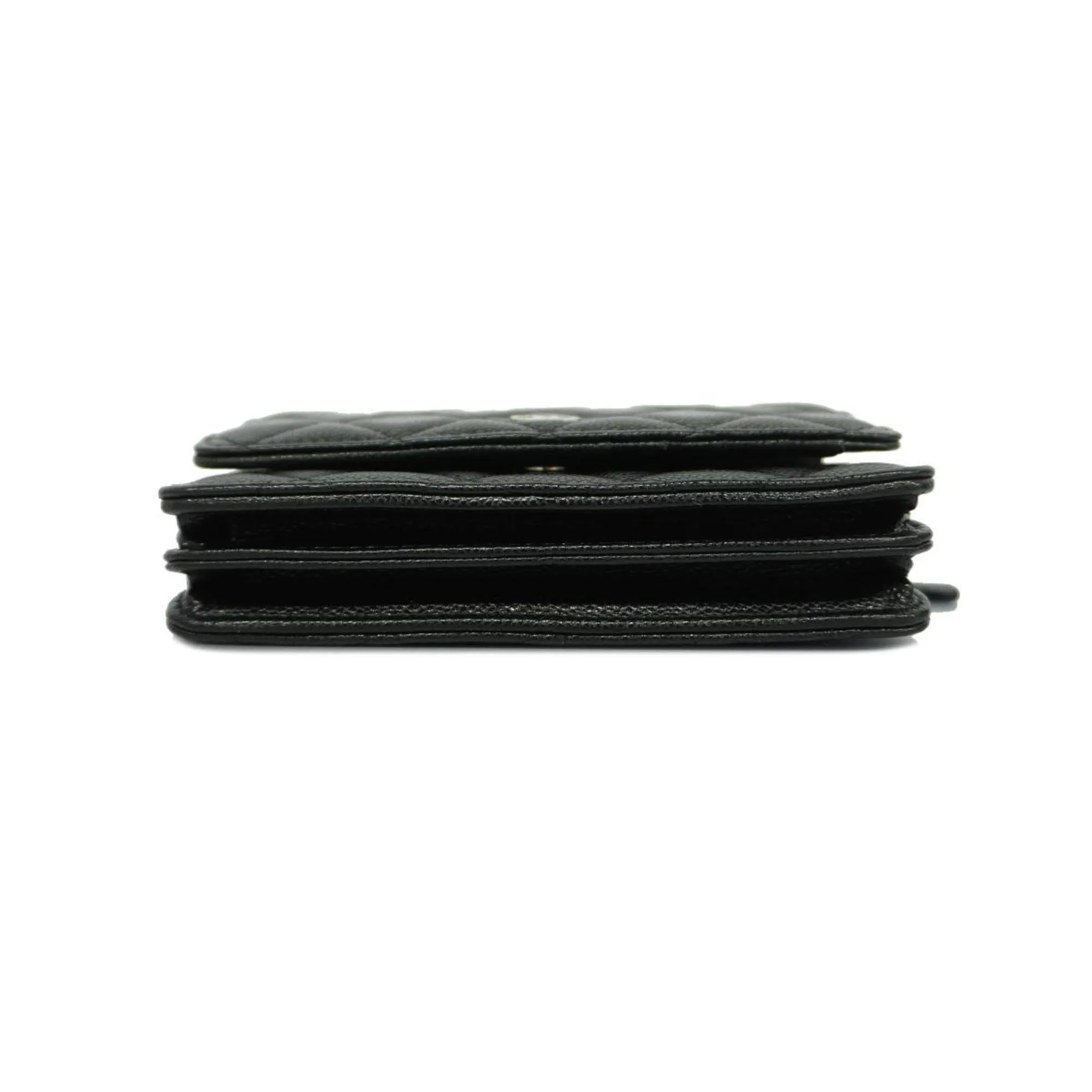 Chanel Shoulder Wallet Matelasse Chain Caviar Skin Black Women's
