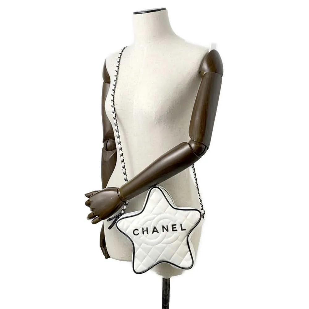 CHANEL Star ChainShoulder Bag White AS4579 Satin