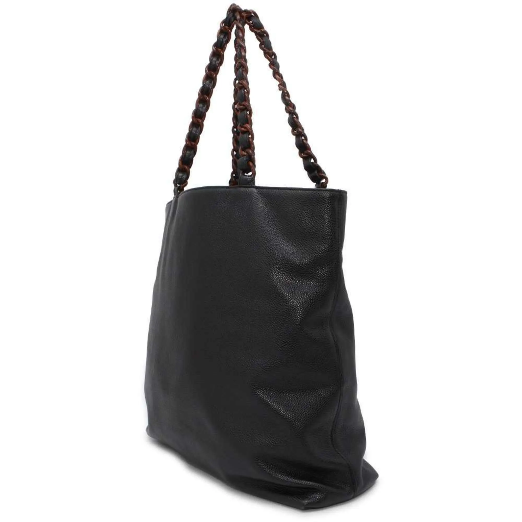 Chanel Tote Bag Coco Mark Wood Grain Plastic Chain A14202 CHANEL Black Shoulder