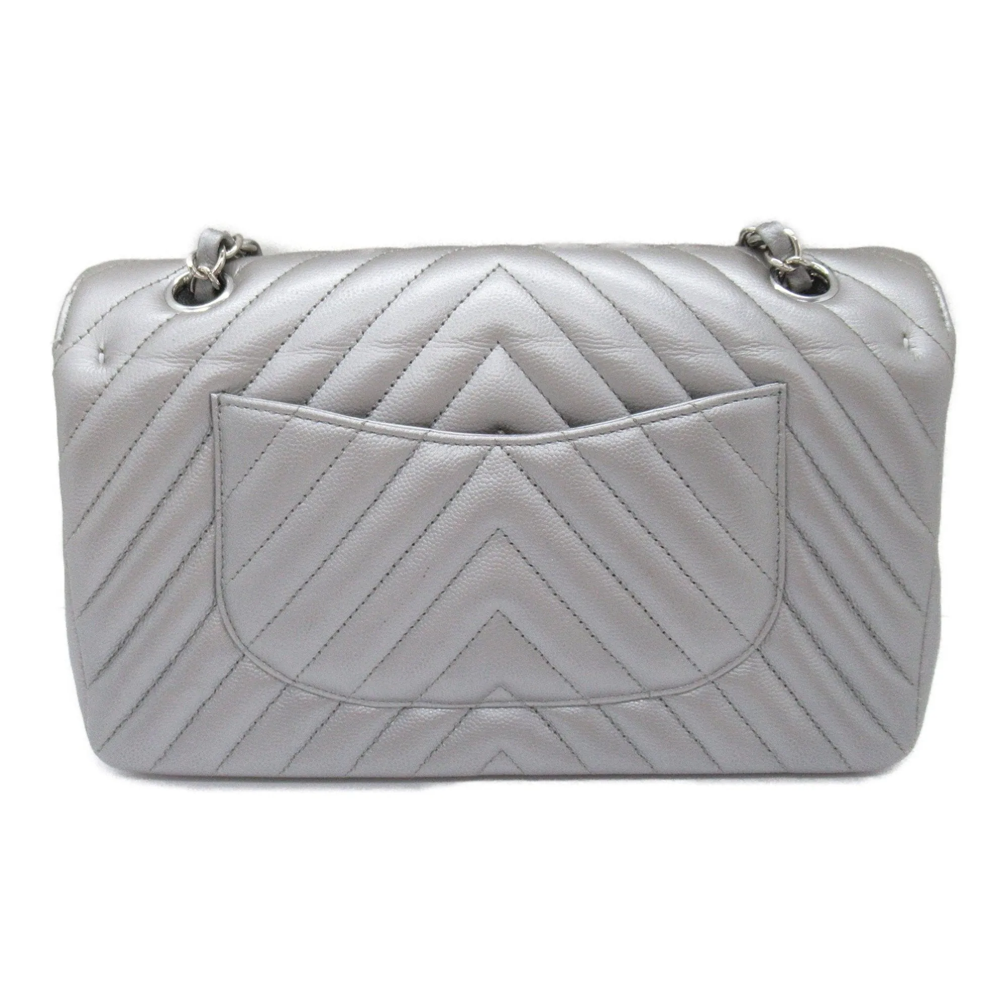 CHANEL V-stitched ChainShoulder Silver Caviar Skin (Grained Calf)