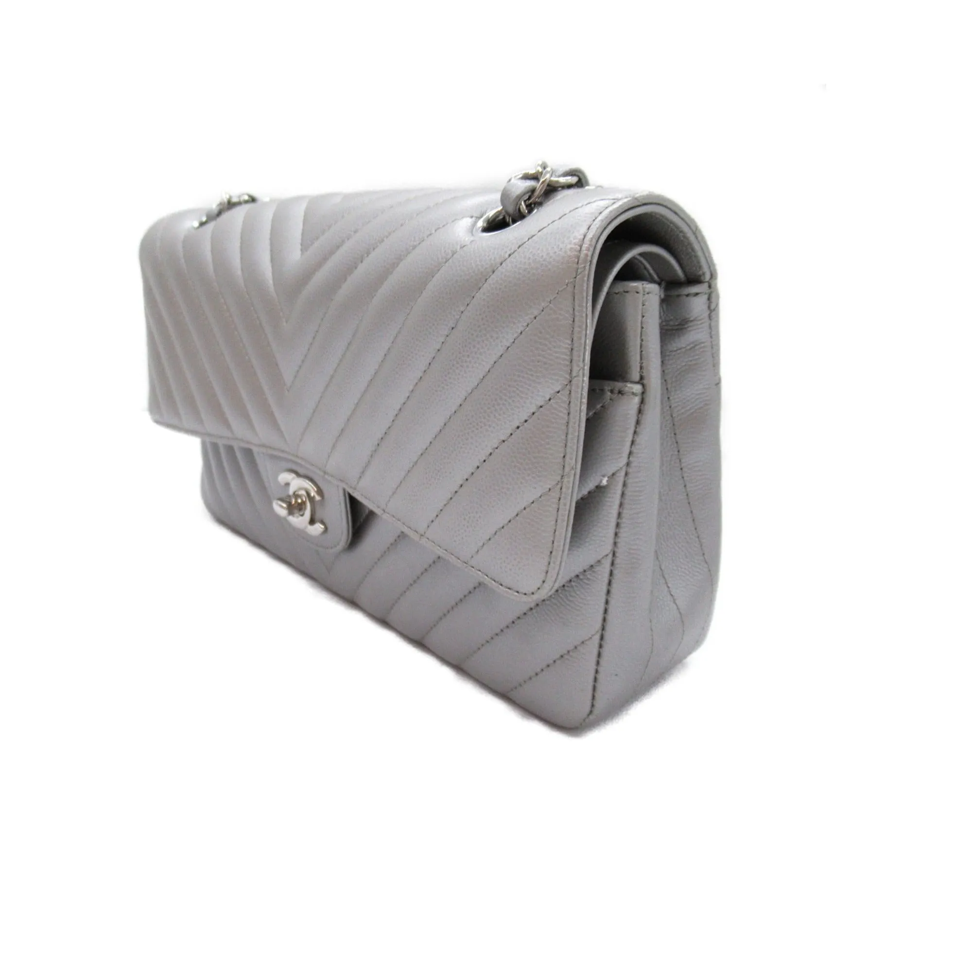 CHANEL V-stitched ChainShoulder Silver Caviar Skin (Grained Calf)