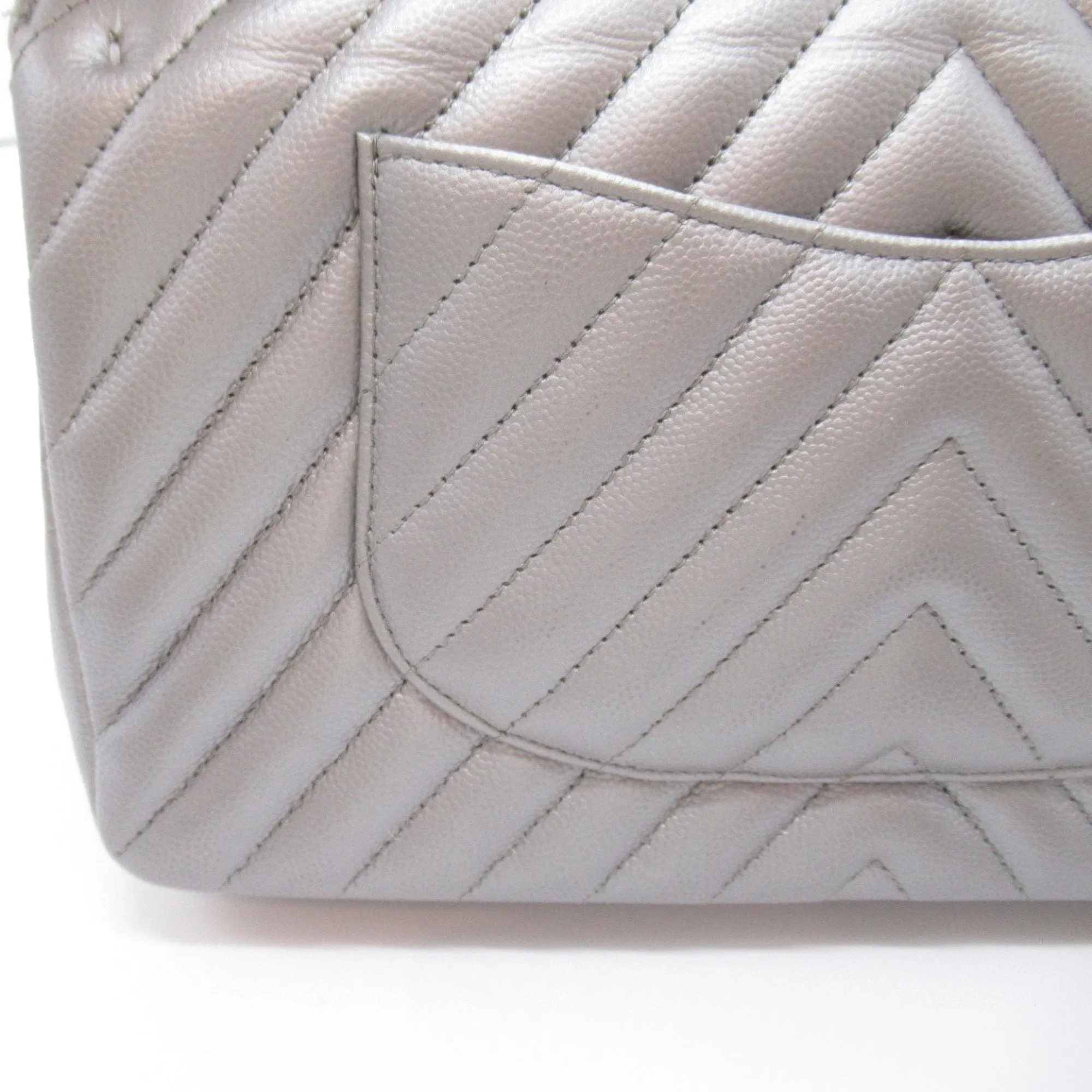 CHANEL V-stitched ChainShoulder Silver Caviar Skin (Grained Calf)