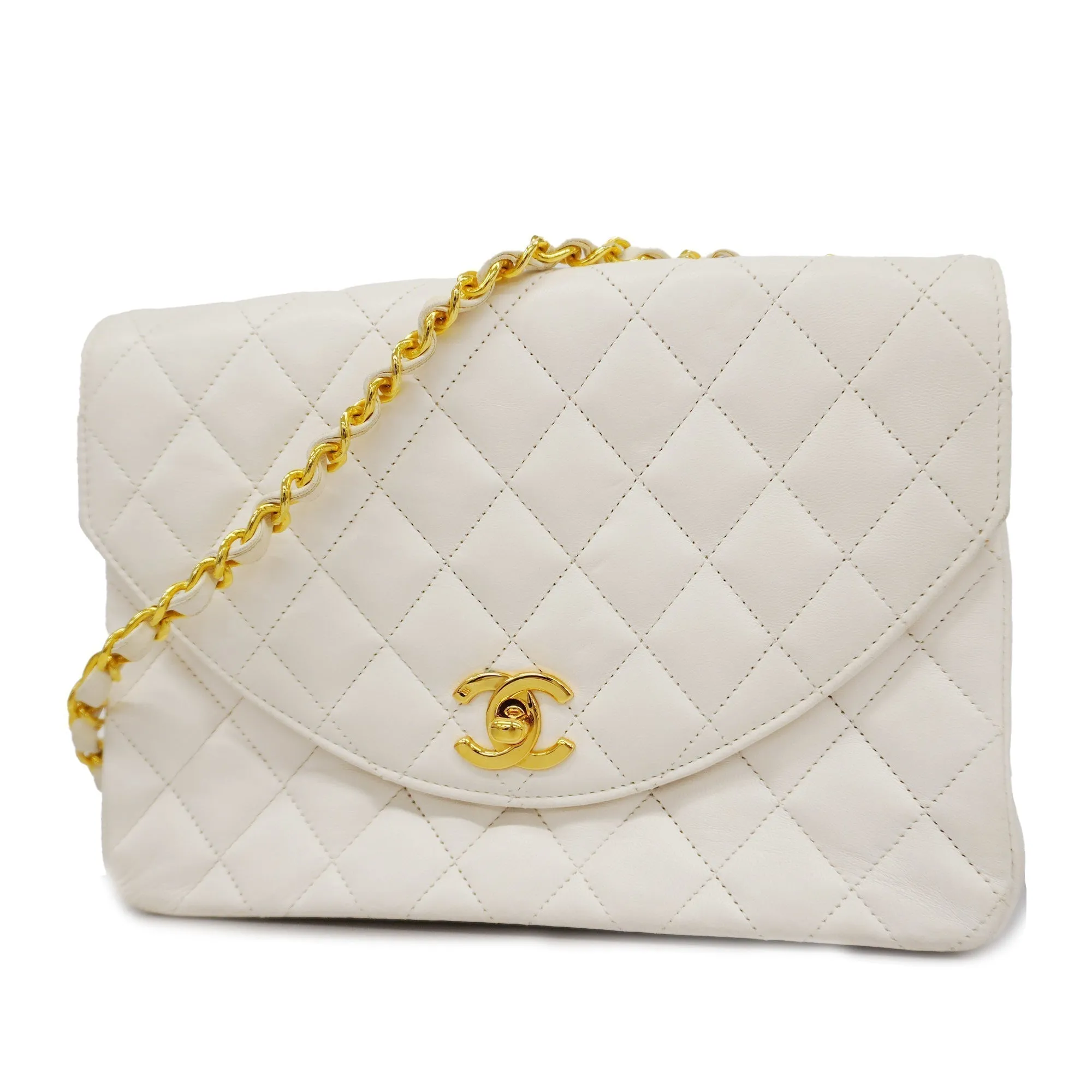 ChanelAuth  Matelasse Chain Shoulder Women's Leather Shoulder Bag White