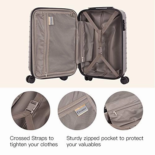 Chariot Luggage Light Weight PC ABS Spinner Suitcase 20inch TSA Lock Available Gray