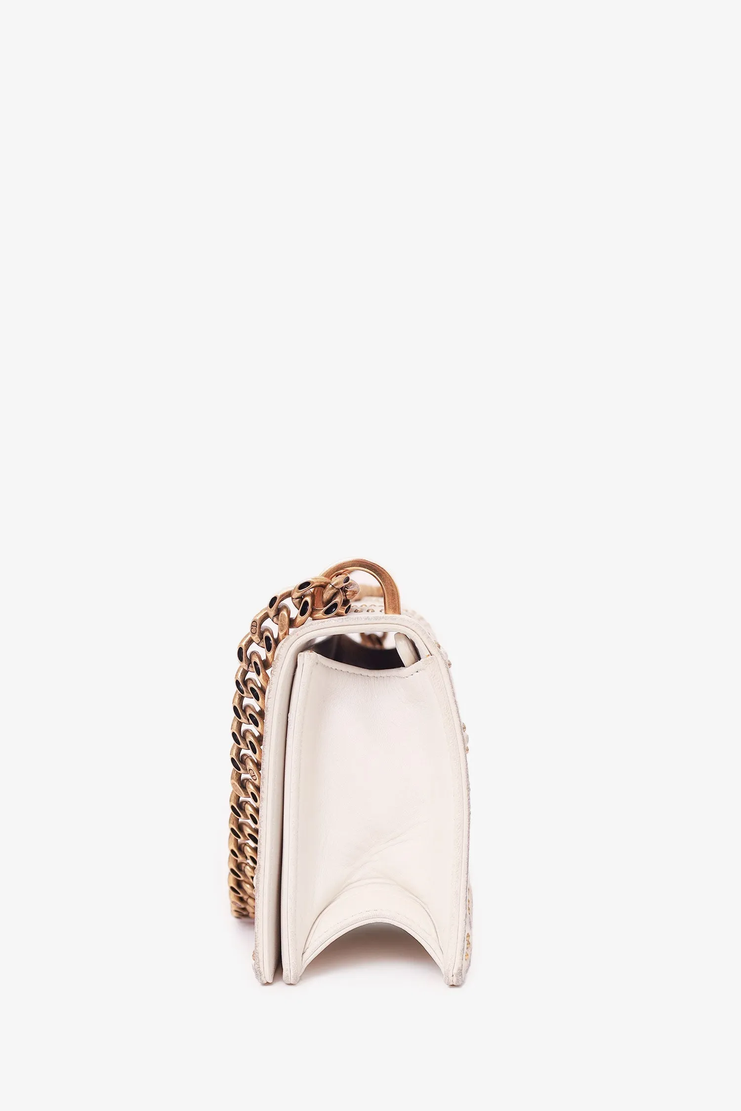 Christian Dior 2018 White Leather Studded Diorama Small Shoulder Bag