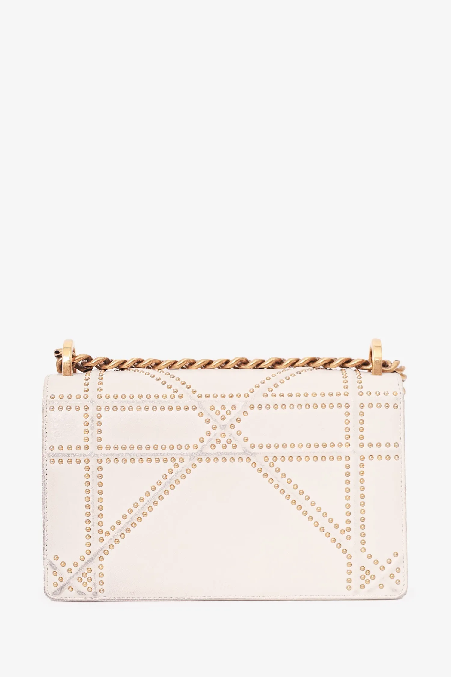 Christian Dior 2018 White Leather Studded Diorama Small Shoulder Bag
