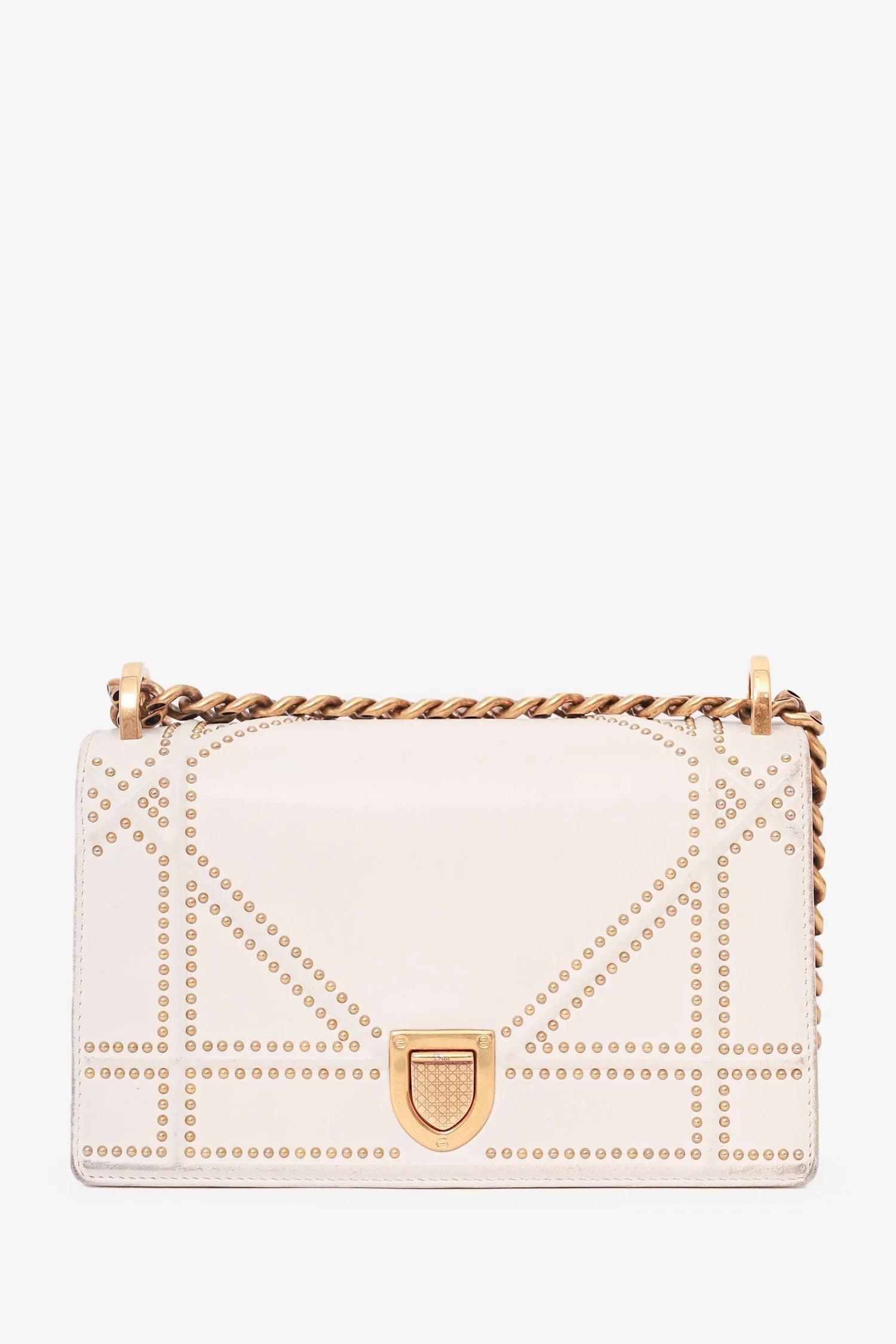 Christian Dior 2018 White Leather Studded Diorama Small Shoulder Bag