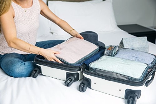 Clear Packing Cubes set of 4/Packs 7-10 Days of Clothes/Premium PVC Plastic Storage Cube (Pink)