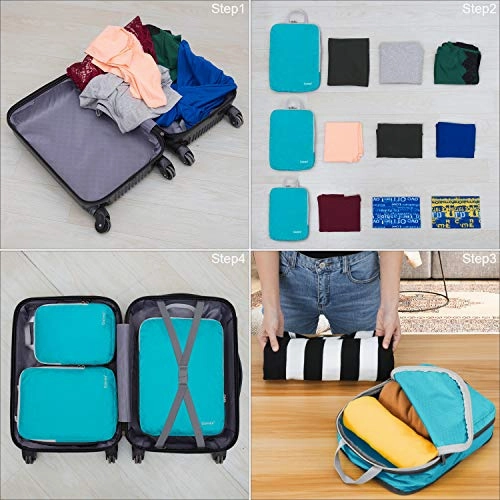 Compression Packing Cubes, Gonex Travel Organizers Upgraded 3PCS L M S(Blue)