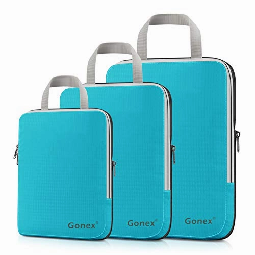Compression Packing Cubes, Gonex Travel Organizers Upgraded 3PCS L M S(Blue)