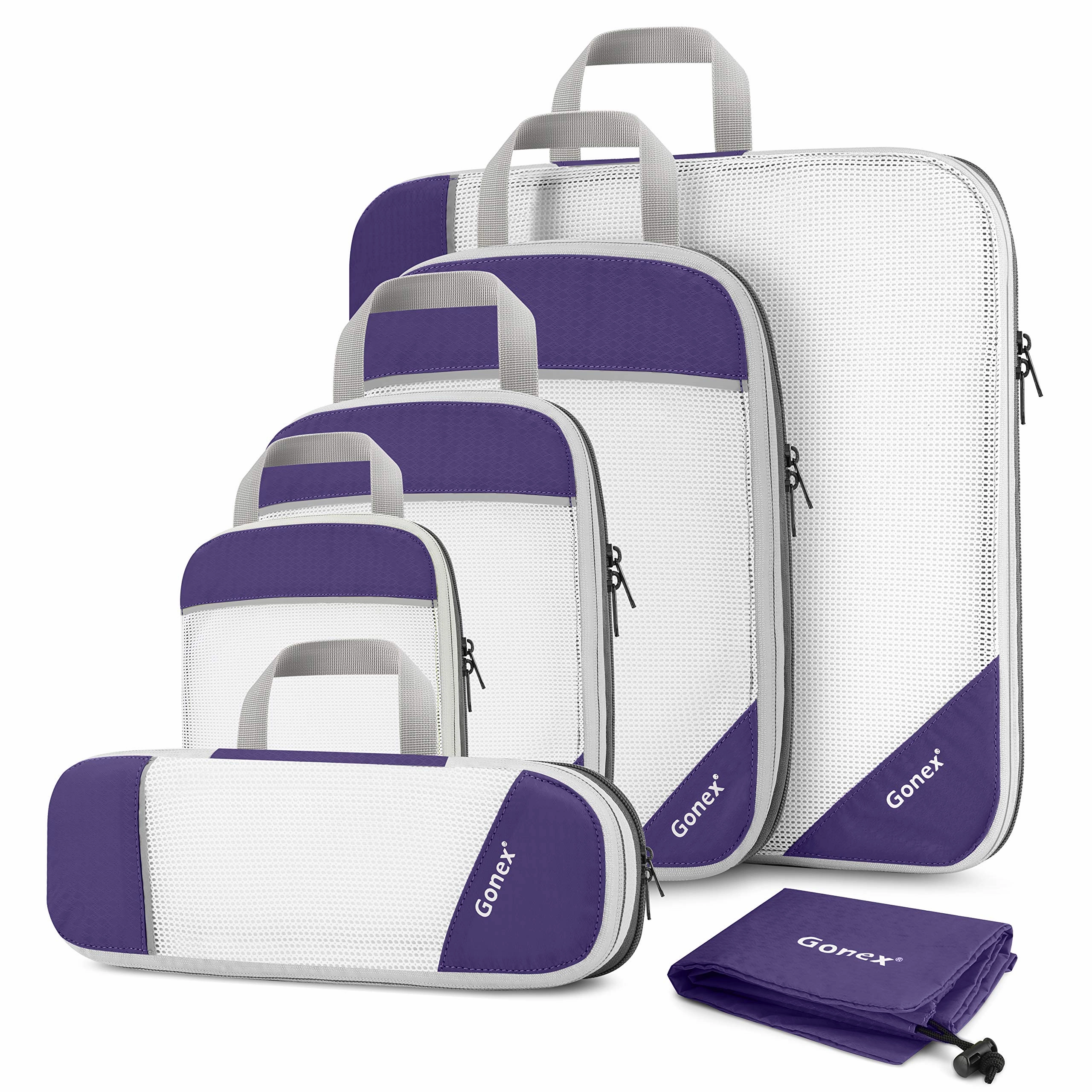 Compression Packing Cubes Mesh Organizers L M S XS Slim Laundry Bag Purple