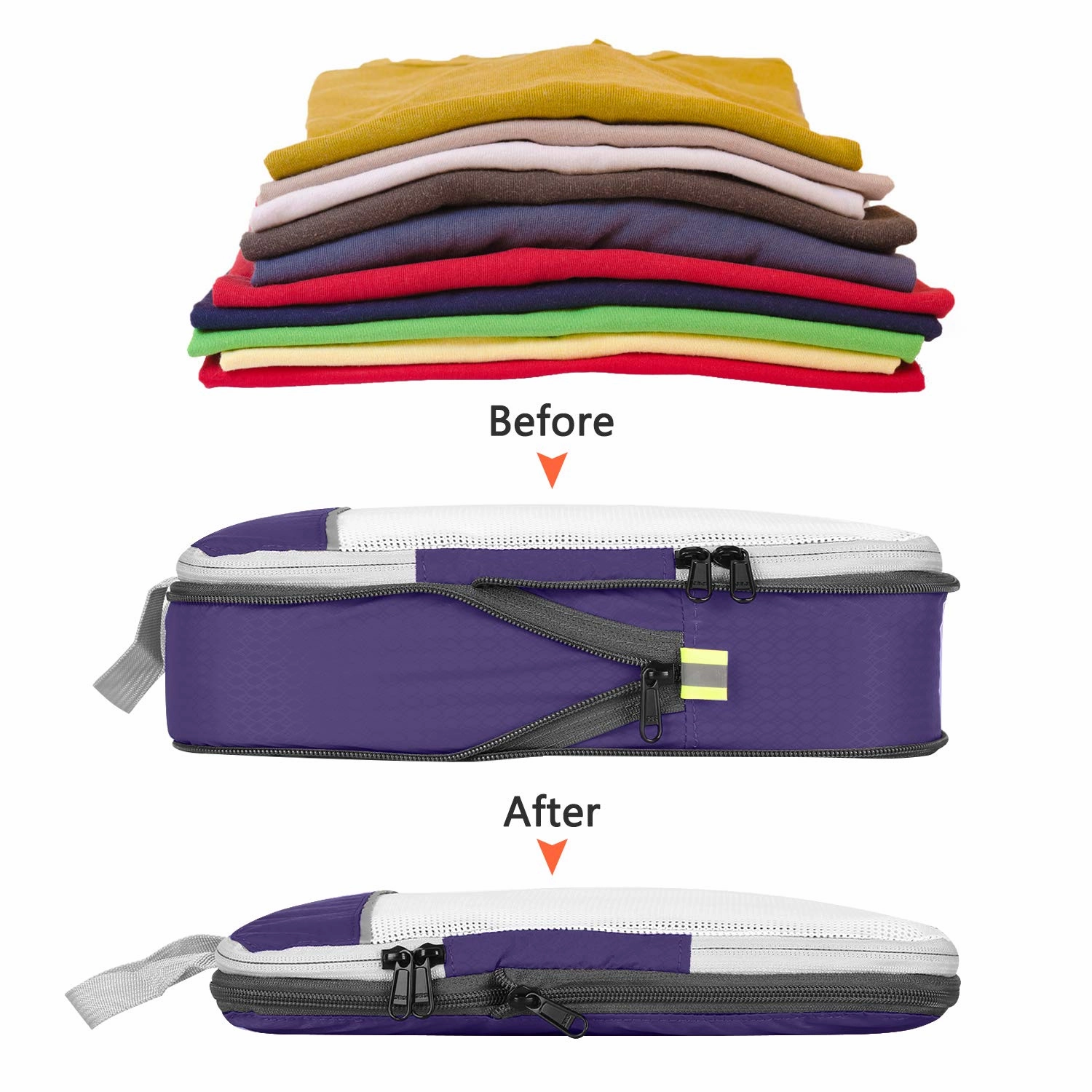 Compression Packing Cubes Mesh Organizers L M S XS Slim Laundry Bag Purple