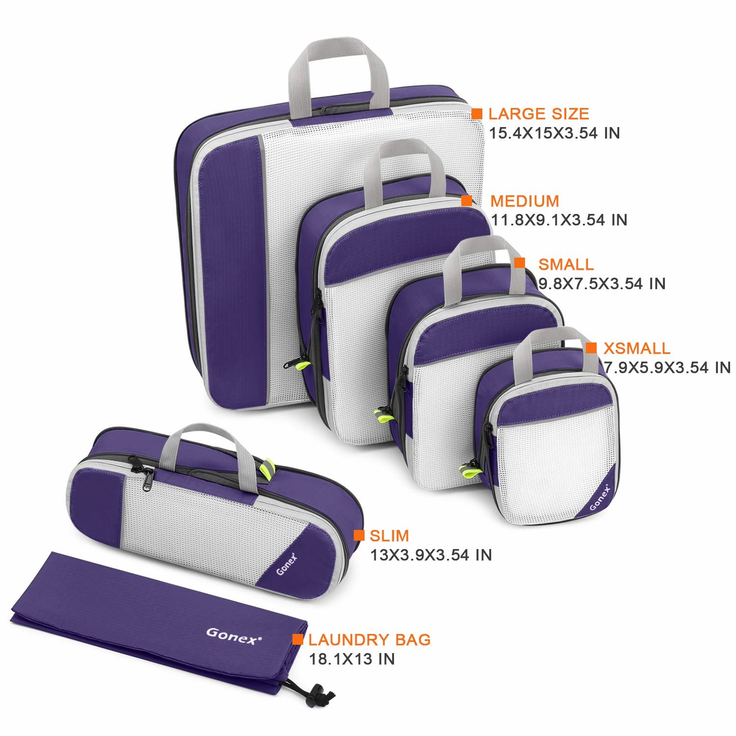Compression Packing Cubes Mesh Organizers L M S XS Slim Laundry Bag Purple