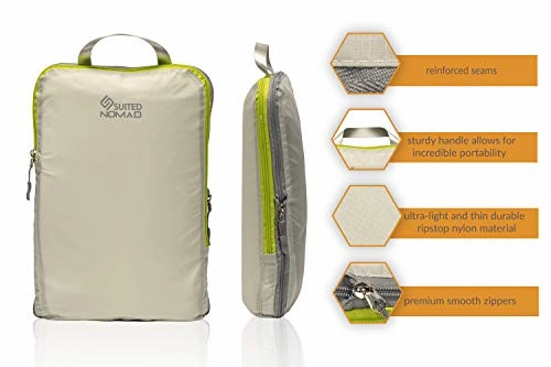 Compression Packing Cubes Set of 3,Ultralight Travel Organizer Bags and Luggage Strap (cool grey)