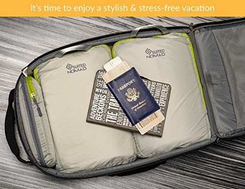 Compression Packing Cubes Set of 3,Ultralight Travel Organizer Bags and Luggage Strap (cool grey)