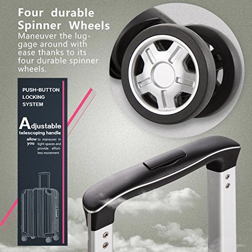 Coolife Luggage Aluminium Frame Suitcase with TSA Lock 100% PC (L(28in), Wine red)