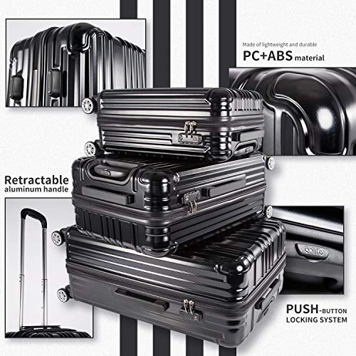 COOLIFE Luggage Expandable Suitcase PC ABS 3 Piece Set with TSA Lock Spinner Carry on 20in24in28in(Black, 3 piece set)