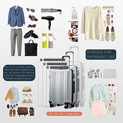 Coolife Luggage Expandable Suitcase PC ABS with TSA Lock Spinner 20in 24in 28in (wine red, L(28IN))