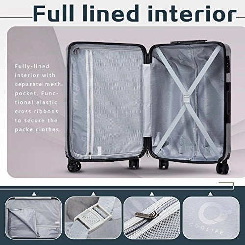 Coolife Luggage Expandable Suitcase PC ABS with TSA Lock Spinner 20in 24in 28in (wine red, L(28IN))