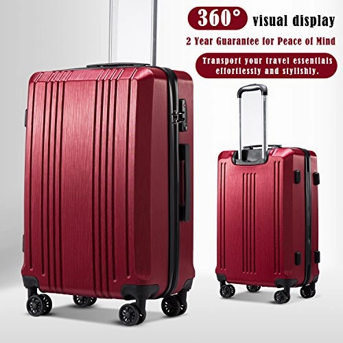 Coolife Luggage Expandable Suitcase PC ABS with TSA Lock Spinner 20in 24in 28in (wine red, L(28IN))