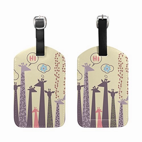 Cooper Girl Cartoon Giraffe Luggage Tag Travel Id Label Leather For Baggage Suitcase 1 Piece