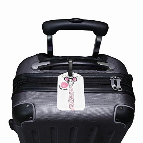 Cooper Girl Funny Pink Giraffe Luggage Tag Travel Id Label Leather For Baggage Suitcase 1 Piece