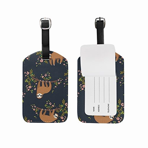 Cooper Girl Funny Sloth Luggage Tag Travel Id Label Leather For Baggage Suitcase