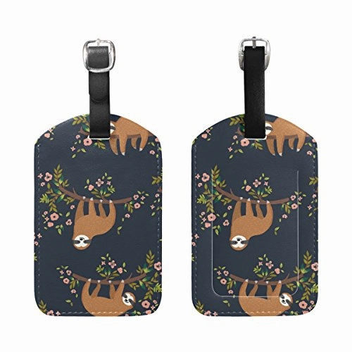 Cooper Girl Funny Sloth Luggage Tag Travel Id Label Leather For Baggage Suitcase