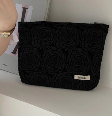 Cosmetic Bag Women Floral Makeup Case Organizer Korean Embroidery Cosmetic Pouch Travel Toiletry Bag Corduroy Canvas Beauty Case