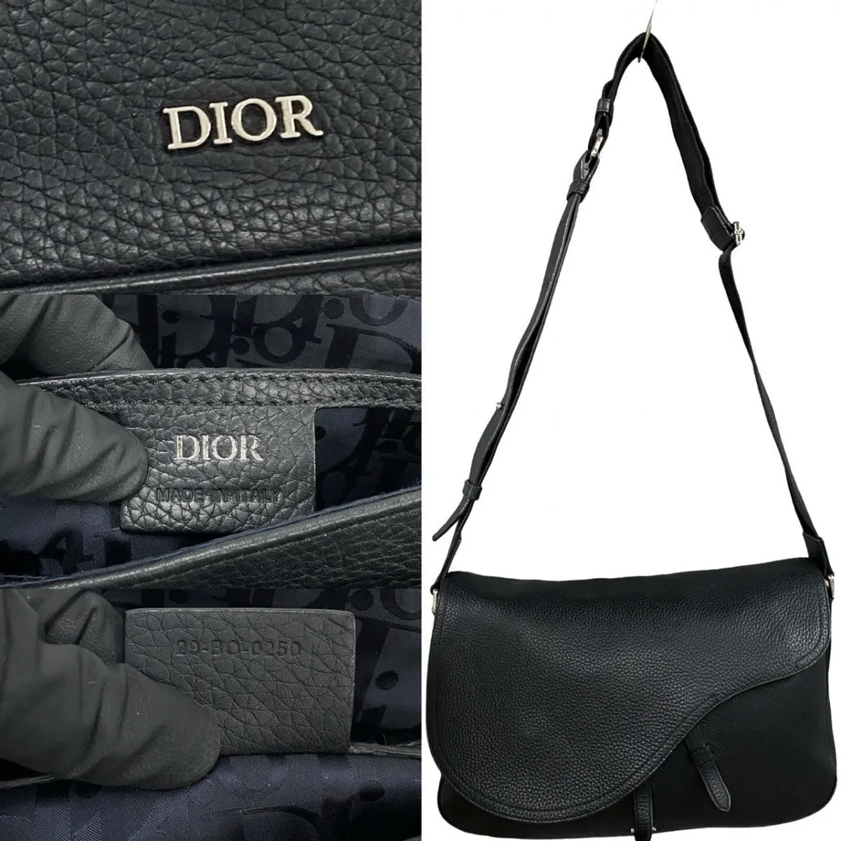 Dior Shoulder Bag leather black logo Saddle Messenger mens Used