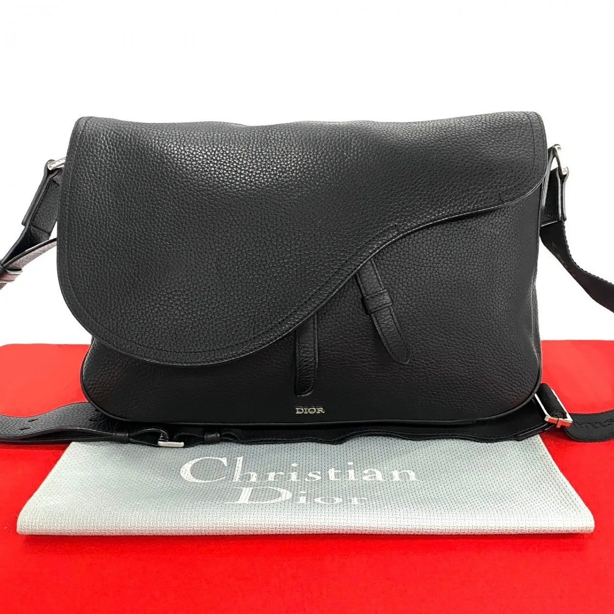 Dior Shoulder Bag leather black logo Saddle Messenger mens Used