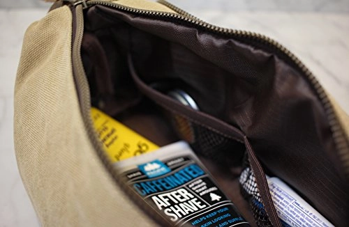 Dopp Kit Mens Toiletry Travel Bag Ykk Zipper Canvas & Leather (Medium, Khaki - 3 Days Shipping)