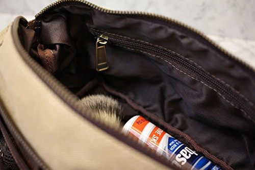 Dopp Kit Mens Toiletry Travel Bag Ykk Zipper Canvas & Leather (Medium, Khaki - 3 Days Shipping)