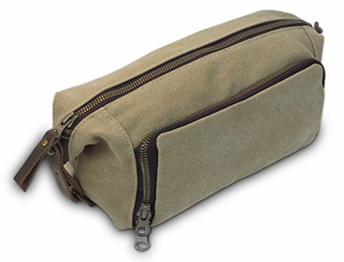 Dopp Kit Mens Toiletry Travel Bag Ykk Zipper Canvas & Leather (Medium, Khaki - 3 Days Shipping)