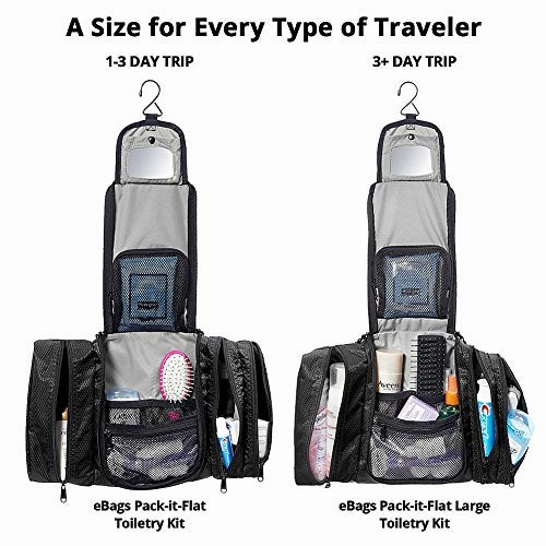 eBags Pack-it-Flat Hanging Toiletry Kit for Travel - (Black)