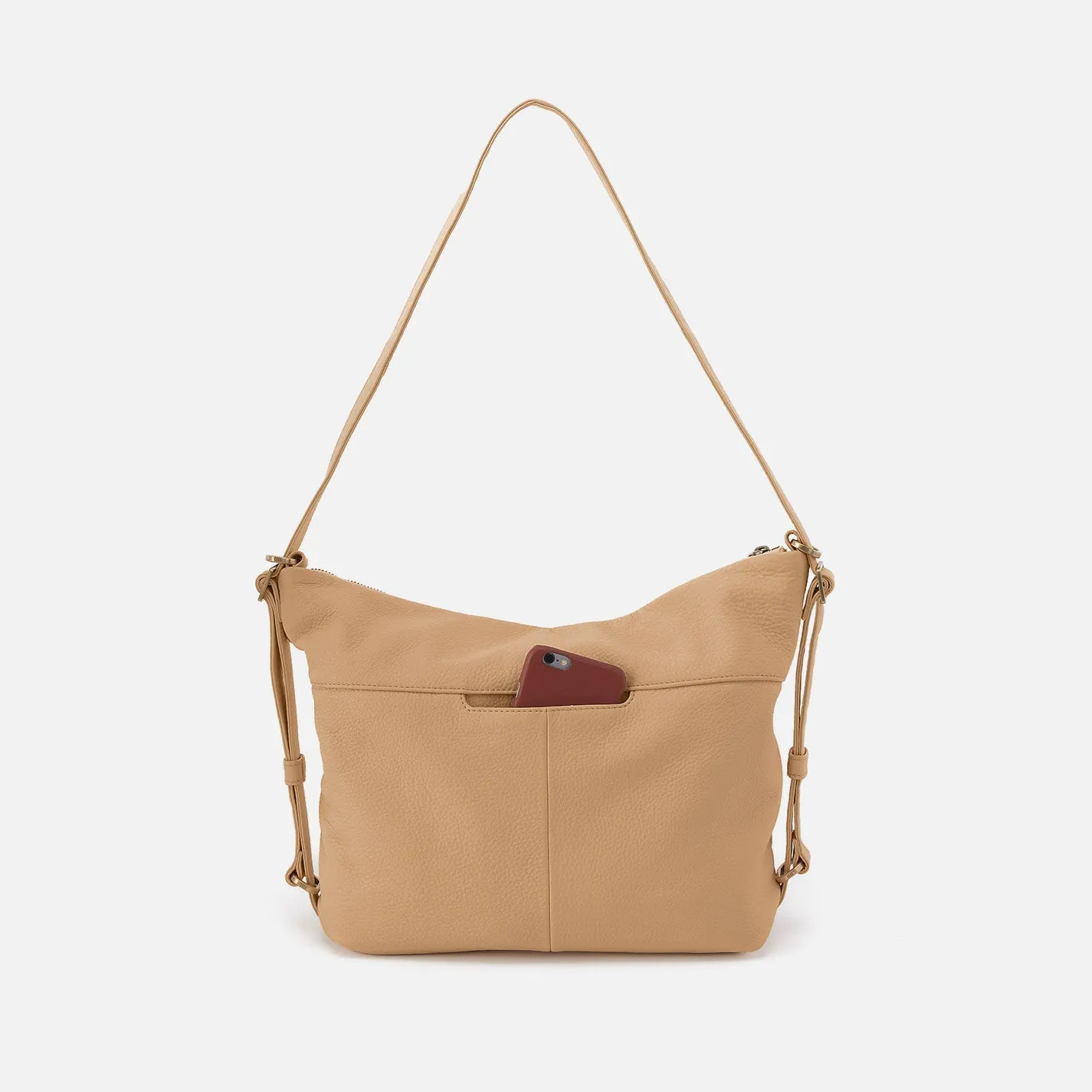 Emily Convertible Backpack In Pebbled Leather - Porcini