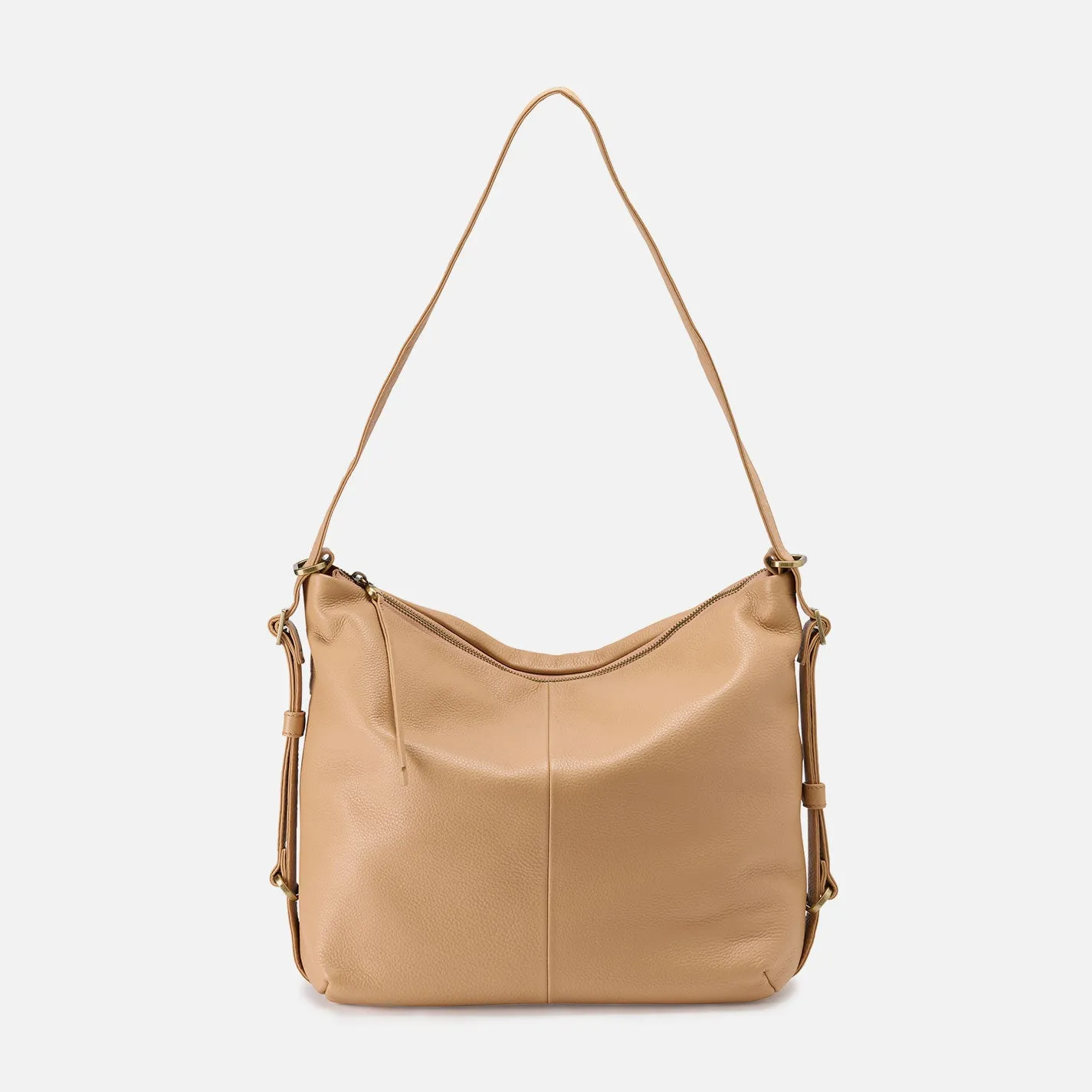 Emily Convertible Backpack In Pebbled Leather - Porcini