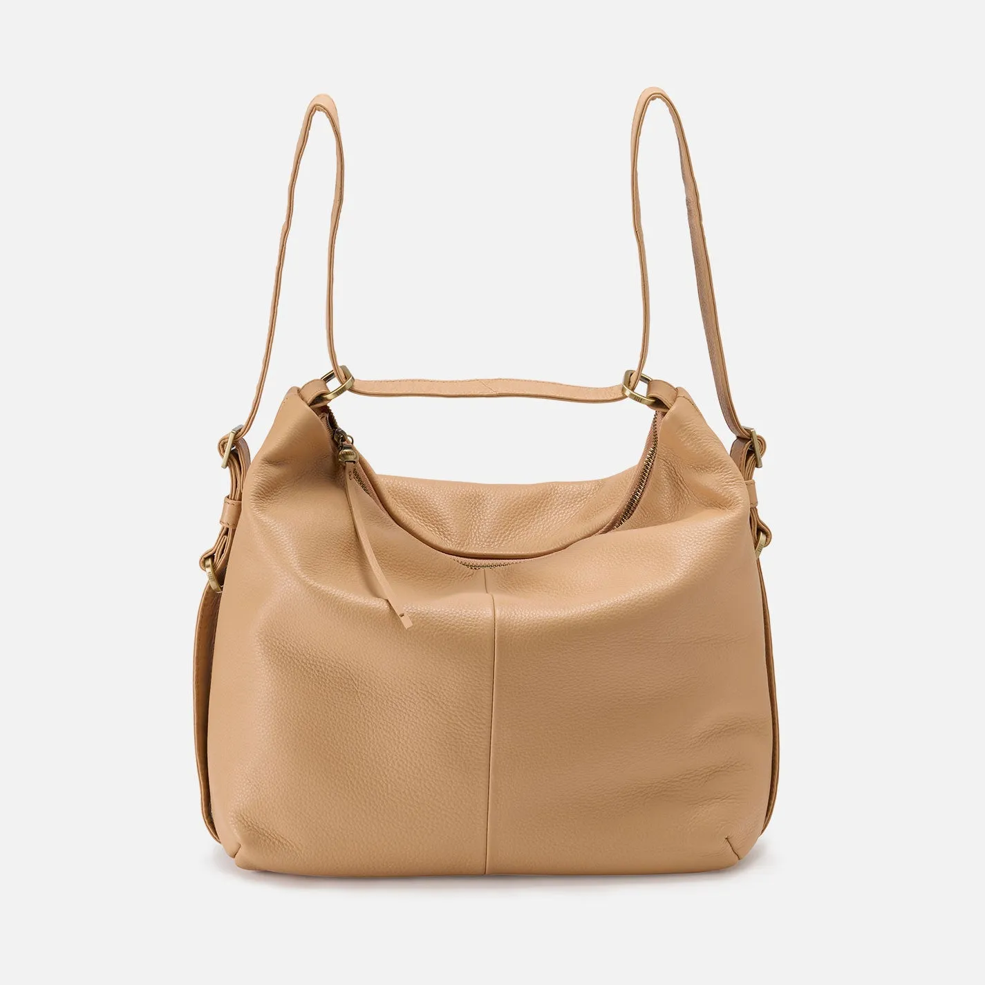Emily Convertible Backpack In Pebbled Leather - Porcini
