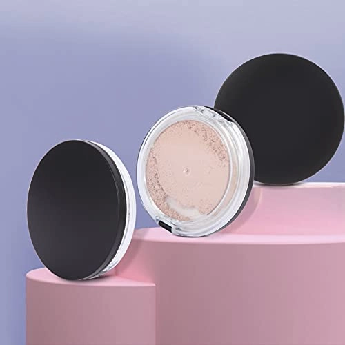 Empty Face Powder Compact with Puff-C.RAN Fire 0.17 oz Portable Powder Puff and Container , Travel Powder Container with Mirror and Elasticated Net Sifter (2pcs,black)