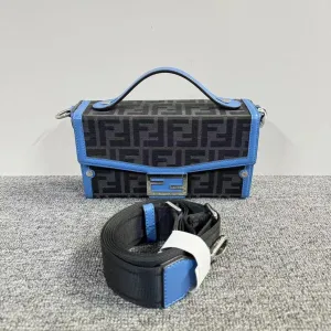 Fendi Kan I Black Blue Canvas Shoulder Bag