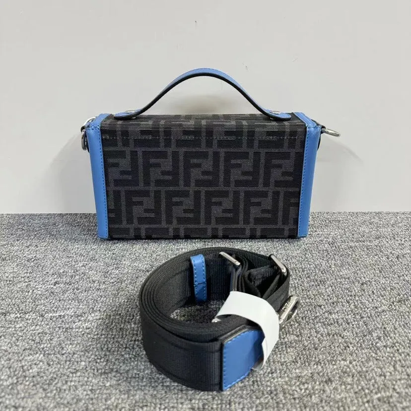 Fendi Kan I Black Blue Canvas Shoulder Bag