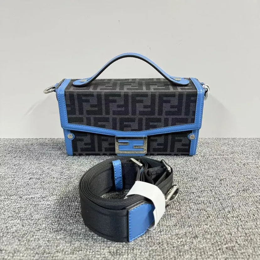 Fendi Kan I Black Blue Canvas Shoulder Bag